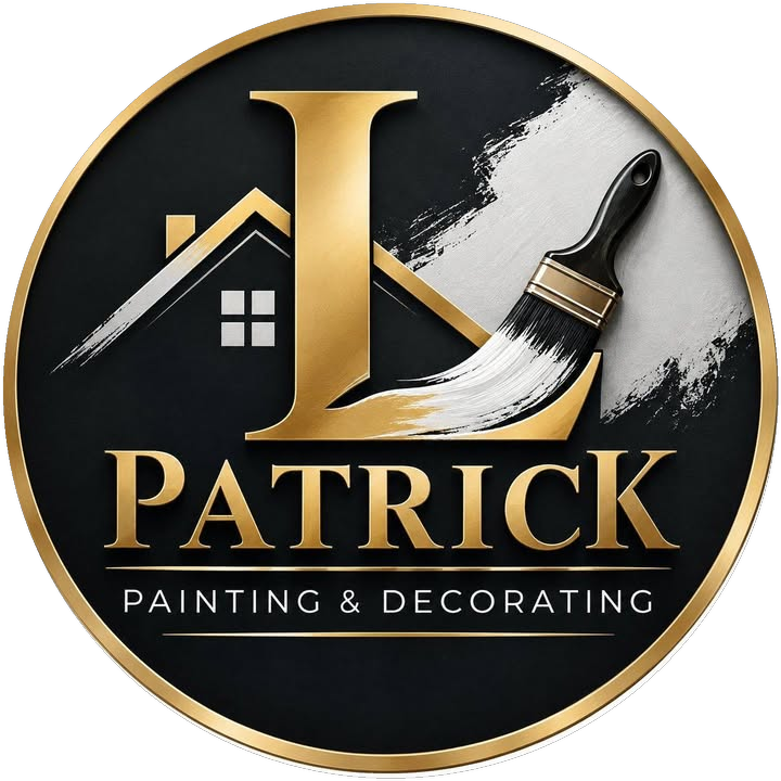 L.Patrick Painting and Decorating logo: a gold L with a roof and a paintbrush